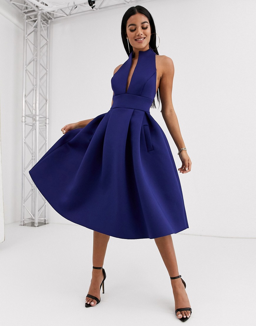Темно-синее платье миди для выпускного с глубоким вырезом и бретелями на спине -Neutral ASOS DESIGN 9057307