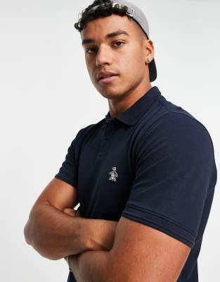 Футболки-поло Темно-синее поло в рубчик Original Penguin-Темно-синий