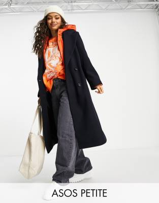  Темно-синее стеганое строгое пальто с капюшоном ASOS DESIGN Petite-Темно-синий
