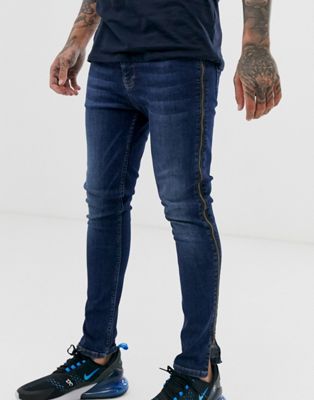 фото Темно-синие эластичные джинсы с напылением и молниями по бокам asos design-синий