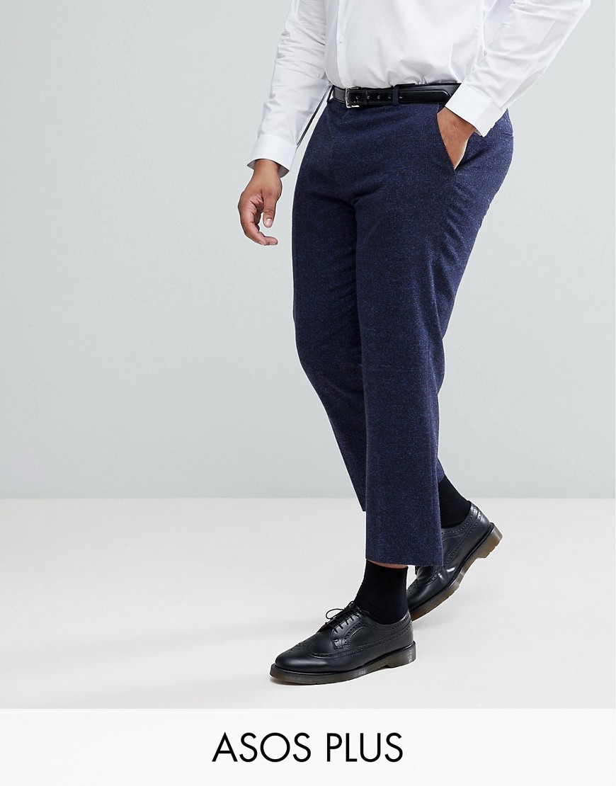 фото Темно-синие фактурные укороченные брюки слим в строгом стиле asos plus-темно-синий asos design