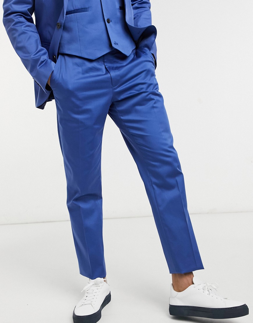 Темно-синие костюмные брюки узкого кроя из хлопка от комплекта ASOS DESIGN wedding-Темно-синий
