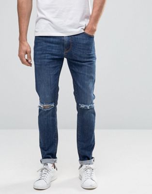 фото Темно-синие облегающие джинсы с рваными коленями asos-синий asos design