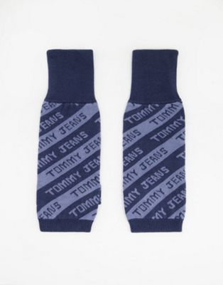 фото Темно-синие перчатки без пальцев в полоску с логотипом tommy jeans-темно-синий