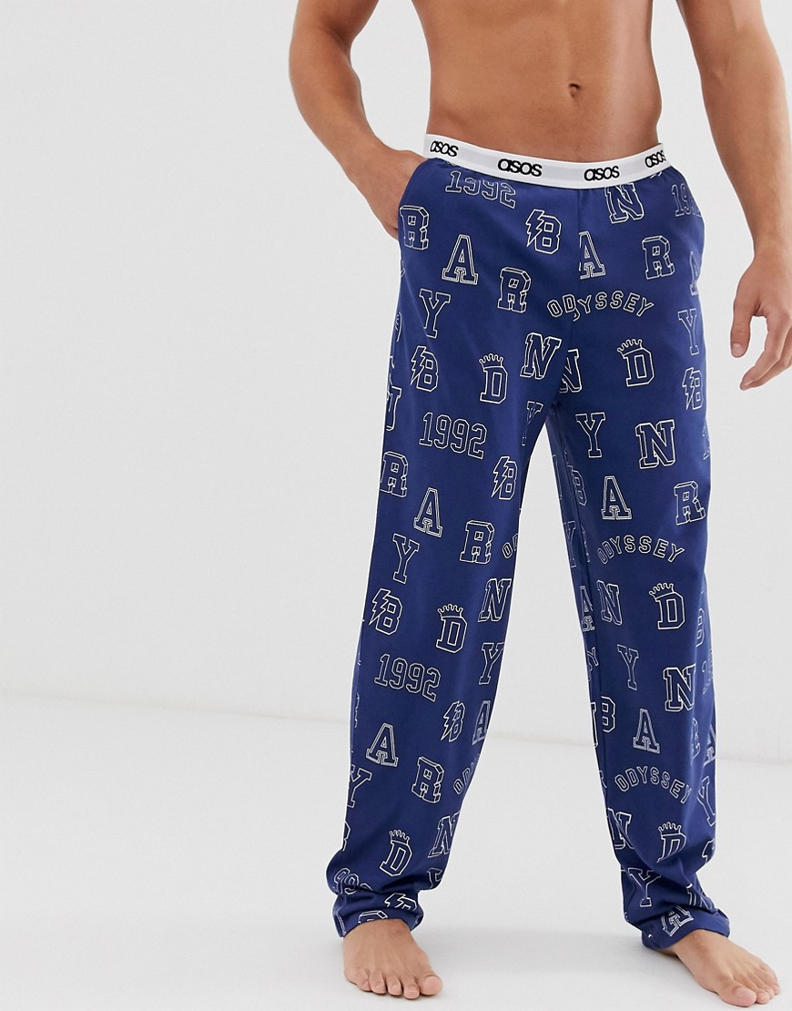фото Темно-синие пижамные брюки для дома с принтом asos design-темно-синий
