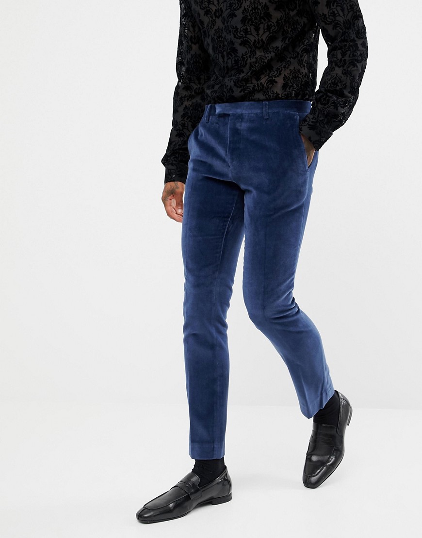 фото Темно-синие супероблегающие бархатные брюки twisted tailor-темно-синий