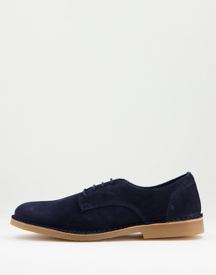 фото Темно-синие замшевые туфли на шнуровке selected royce-темно-синий