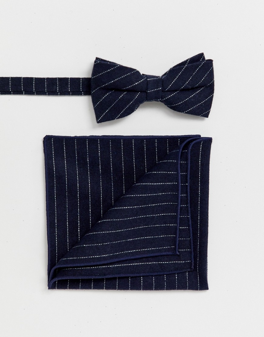 фото Темно-синий галстук-бабочка в полоску и платок для пиджака religion