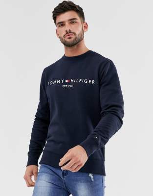 фото Темно-синий классический свитшот с логотипом tommy hilfiger