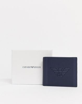 фото Темно-синий кошелек для карточек и мелочи с тисненым логотипом emporio armani