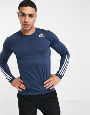 фото Темно-синий лонгслив с 3 полосками adidas training adidas performance