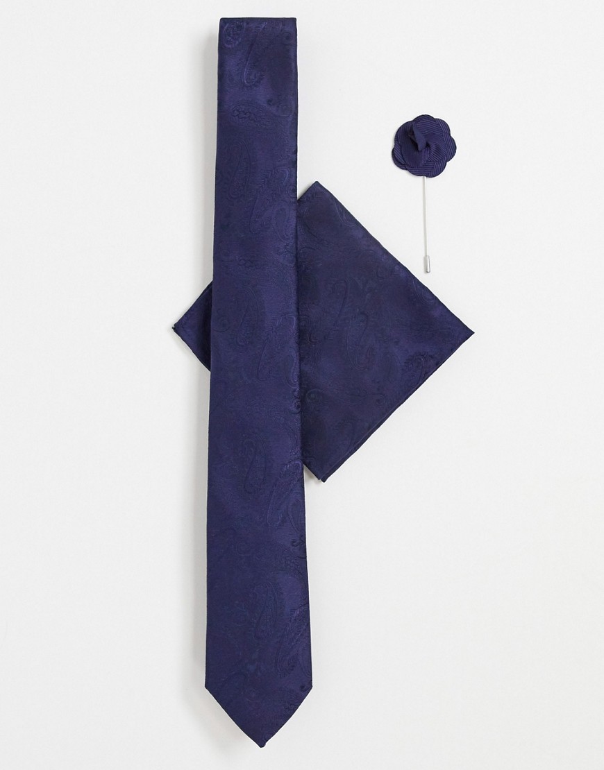 фото Темно-синий набор из галстука и булавки на лацкан burton menswear