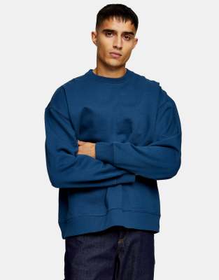 фото Синий свитшот в стиле oversized topman-голубой