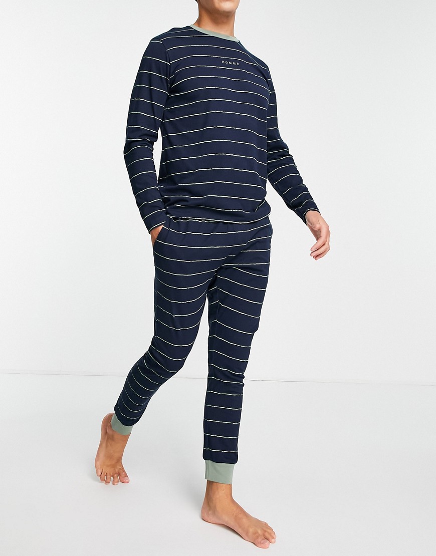 фото Темно-синий пижамный комплект в полоску selected homme