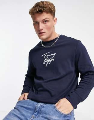Одежда в стиле casual  Asos Темно-синий свитшот для дома с логотипом-подписью на груди Tommy Hilfiger