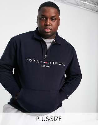 фото Темно-синий свитшот с вышитым логотипом-флагом и короткой молнией tommy hilfiger big & tall