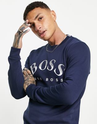 фото Темно-синий свитшот узкого кроя с большим логотипом boss athleisure salbo 1