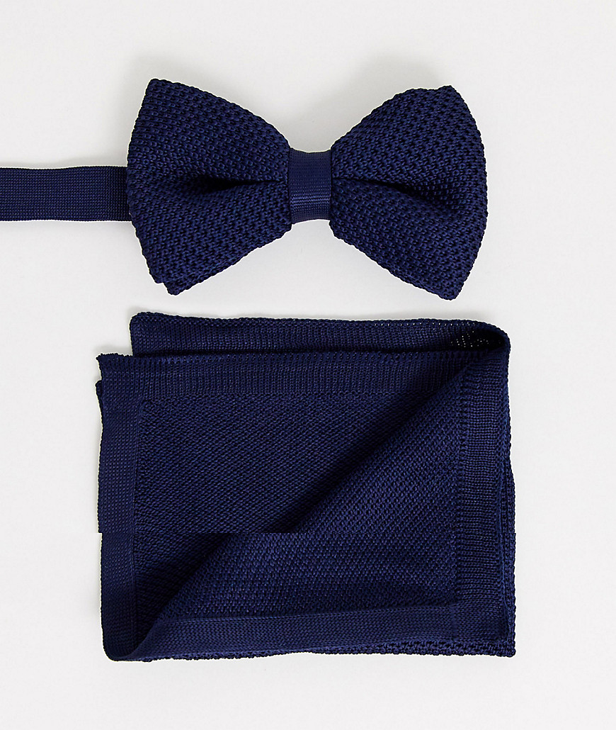 фото Темно-синий трикотажный галстук-бабочка и платок для нагрудного кармана asos design