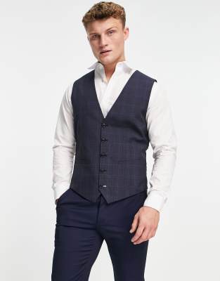 фото Темно-синий жилет узкого кроя в однотонную клетку burton burton menswear