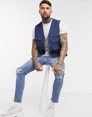 фото Темно-синий жилет в стиле милитари asos design