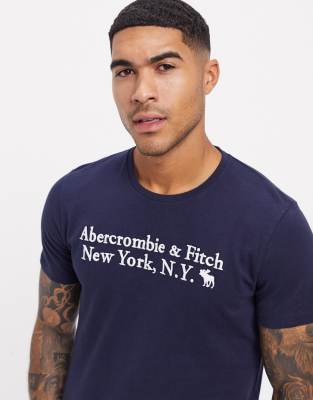 фото Темно-синяя футболка с логотипом abercrombie & fitch-темно-синий