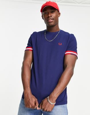 Темно-синяя футболка с манжетами Fred Perry-Темно-синий
