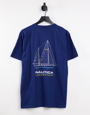 фото Темно-синяя футболка с принтом на спине nautica competition-темно-синий