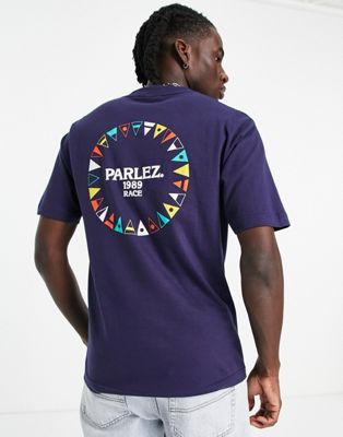 фото Темно-синяя футболка с принтом на спине parlez sabre-темно-синий