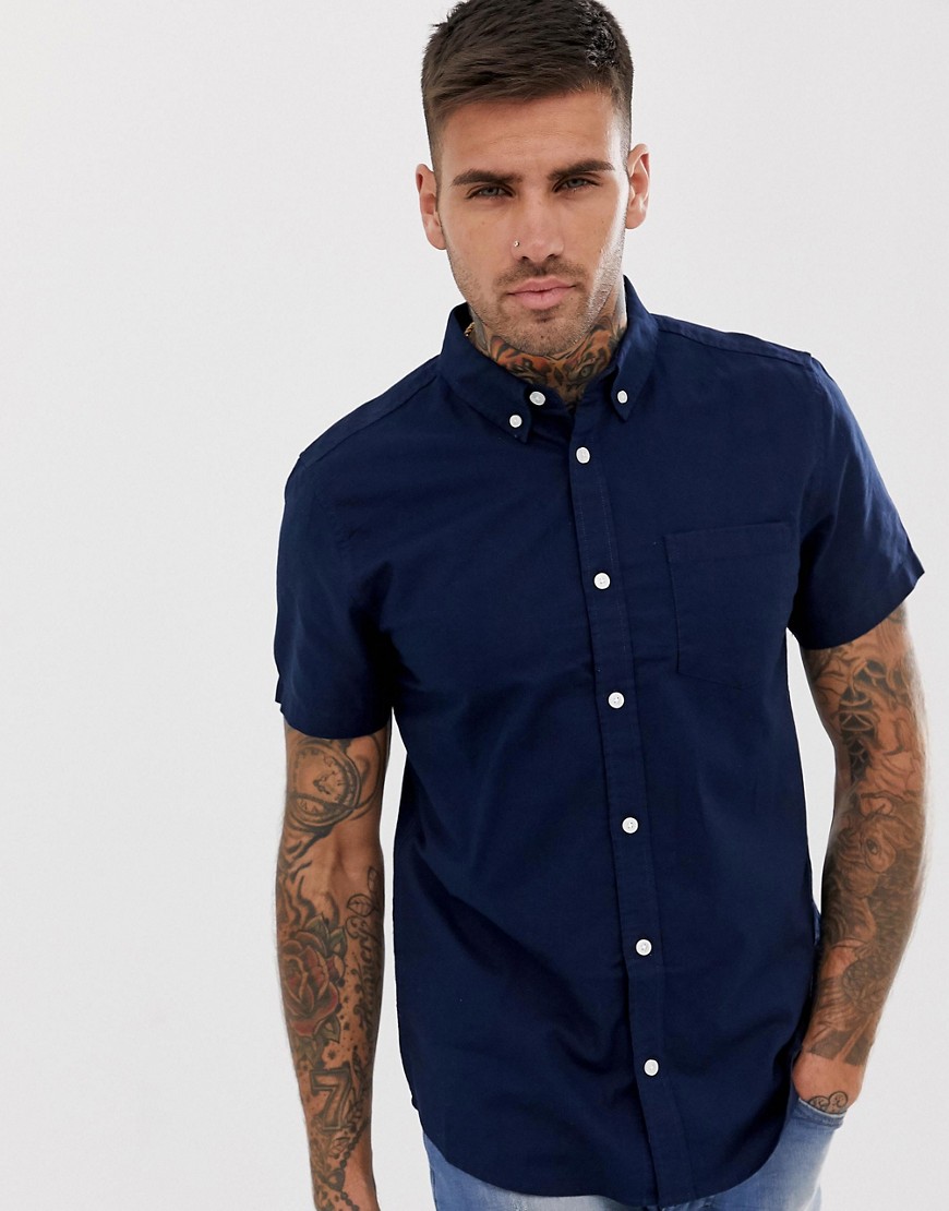 фото Темно-синяя облегающая оксфордская рубашка burton menswear-темно-синий