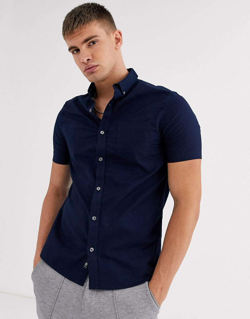 фото Темно-синяя оксфордская рубашка с короткими рукавами burton menswear-темно-синий