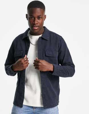 Повседневные рубашки  Asos Темно-синяя рубашка навыпуск с карманами Jack & Jones Originals-Темно-синий