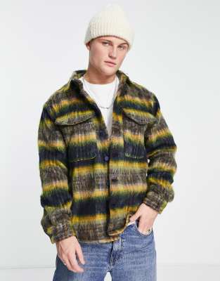 Рубашки с принтами  Asos Темно-синяя рубашка навыпуск в полоску с начесом River Island-Темно-синий