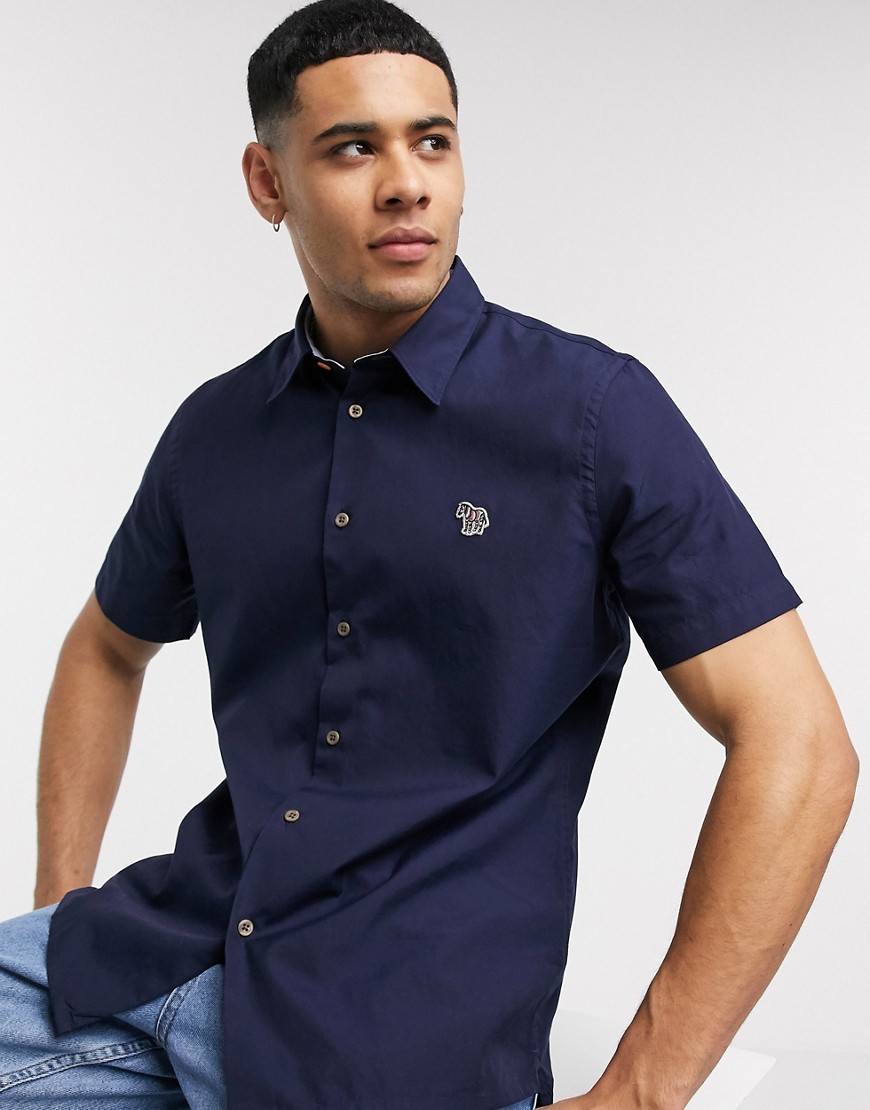 фото Темно-синяя рубашка с короткими рукавами и логотипом ps paul smith-темно-синий