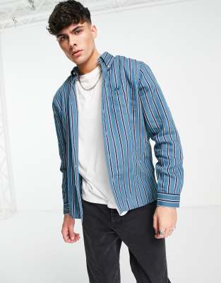 Рубашки с принтами  Asos Темно-синяя рубашка в полоску с длинными рукавами Lacoste-Темно-синий