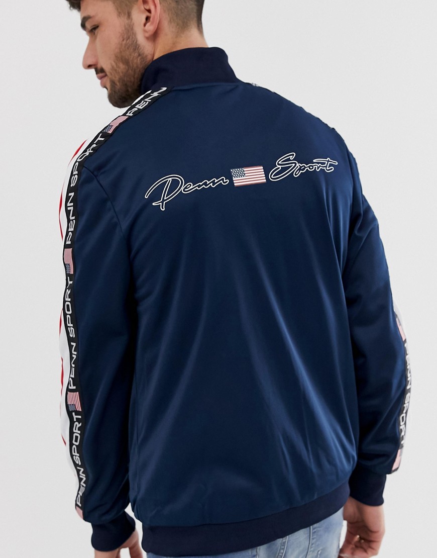 фото Темно-синяя спортивная куртка с полосами по бокам penn sport-темно-синий