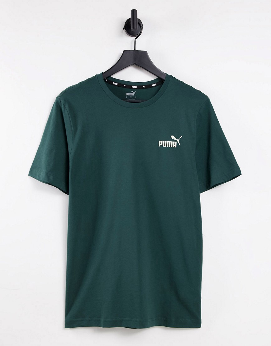 фото Темно-зеленая футболка с маленьким логотипом puma essentials-зеленый цвет