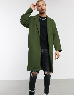 фото Темно-зеленое легкое трикотажное oversize-пальто asos design-зеленый