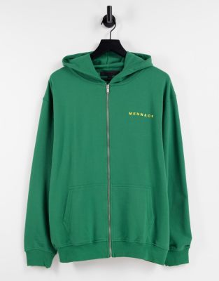 Темно-зеленый худи в стиле oversized на сквозной молнии от комплекта Mennace-Зеленый цвет