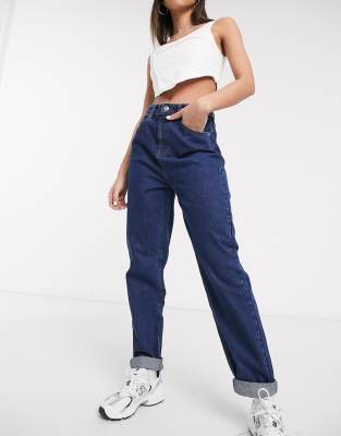 Темные джинсы в винтажном стиле с завышенной талией ASOS DESIGN-Голубой