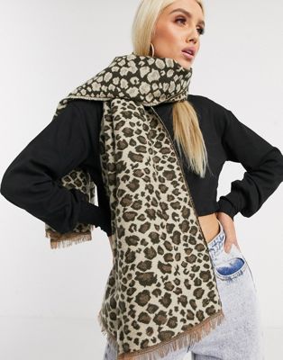 фото Теплый шарф с леопардовым принтом lipsy-коричневый
