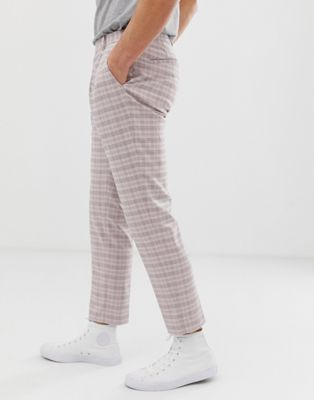 Ternede cropped bukser med plissering og smal pasform fra Noak-Pink