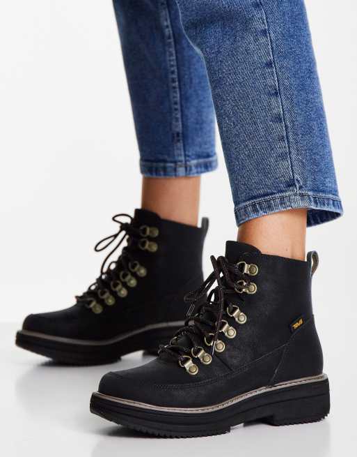 Teva lace up flat ankle hiker boots in black ASOS