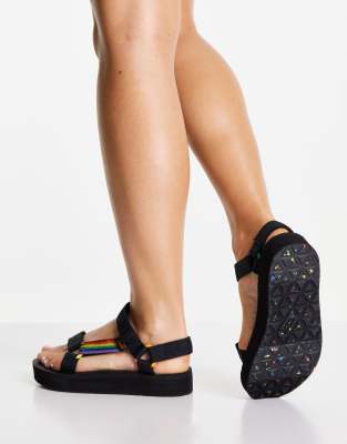 Teva Pride flat sandals in black and rainbow