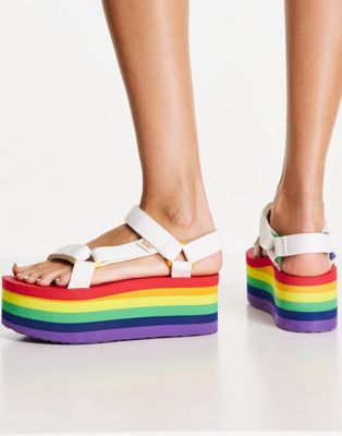 Teva Pride flatform sandals in white and rainbow - ASOS Price Checker