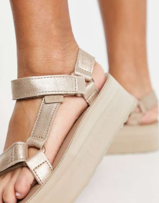 Teva - Universal - Chunky flatform-sandaler i metalfarvet og champagnefarvet læder, 4 af 4