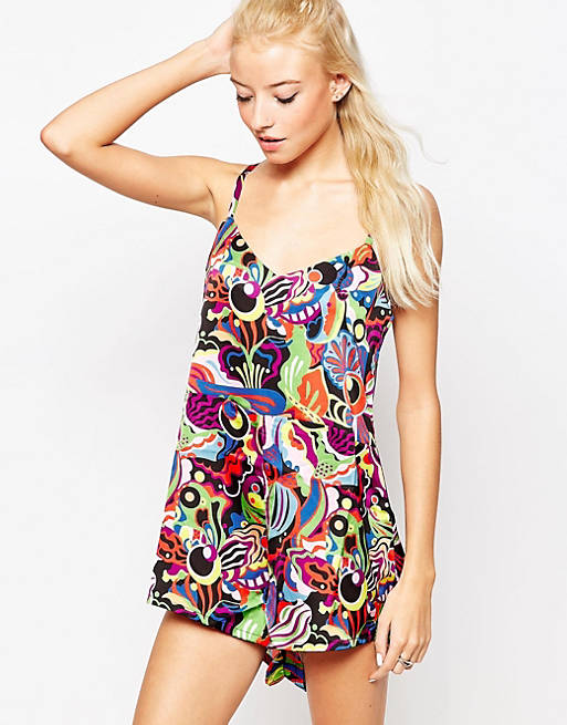 Textile Federation Orchids Playsuit In Psychedelic Print