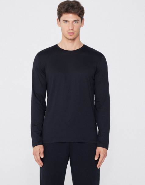 Tezenis 100% cotton long sleeve round neck top in black - view 1