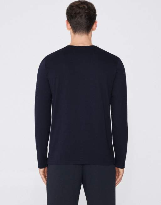 Tezenis 100% cotton long sleeve round neck top in dark blue, 2 of 5