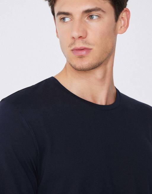 Tezenis 100% cotton long sleeve round neck top in dark blue, 3 of 5