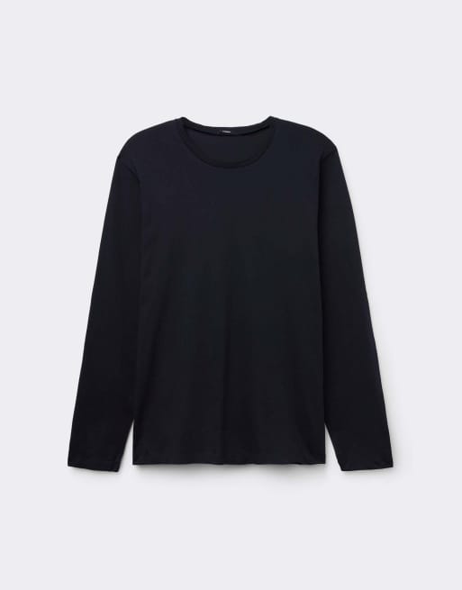Tezenis 100% cotton long sleeve round neck top in dark blue, 5 of 5